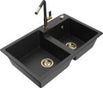Mexen Tomas, 2 kamrás gránit mosogató 800x500x190 mm és Flora mosogató csaptelep, fekete-ezüst metál, 6516-73-670401-57-G (6516-73-670401-57-G)