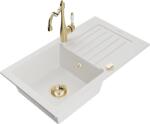 Mexen Pablo, gránit mosogató 752x436x161 mm, 1 kamrás és mosogató csaptelep Carla, fehér, 6510-20-670700-50 (6510-20-670700-50)