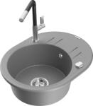 Mexen Kevin, 1 kamrás gránit mosogató 586x458x190 mm és Flora mosogató csaptelep, szürke, 6517-71-670401-07 (6517-71-670401-07)