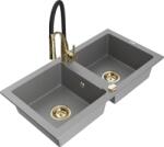 Mexen Mario, gránit mosogató 820x436x161 mm, 2 kamrás és Aster mosogató csaptelep, szürke, 6504-71-73450-57-G (6504-71-73450-57-G)