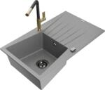 Mexen Cesar, 1 kamrás gránit mosogató 775x470x190 mm és Flora mosogató csaptelep, szürke, 6514-71-670401-57-B (6514-71-670401-57-B)