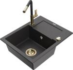 Mexen Enzo, 1 kamrás gránit mosogató 576x465x174 mm és Flora mosogató csaptelep, fekete foltos, 6506-76-670401-57-G (6506-76-670401-57-G)