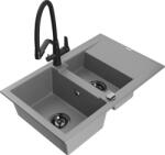 Mexen Gaspar, gránit mosogató 737x475x177 mm, 1, 5 kamrás és Duo mosogató csaptelep, szürke, 6507-71-671701-70-B (6507-71-671701-70-B)