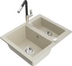 Mexen Carlos, 1, 5 kamrás gránit mosogató 582x475x177 mm és Flora mosogató csaptelep, bézs, 6518-69-670401-07 (6518-69-670401-07)