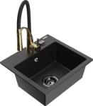Mexen Milo, 1 kamrás gránit mosogató 435x410x171 mm és Aster mosogató csaptelep, fekete-arany metál, 6505-75-73450-57-B (6505-75-73450-57-B)