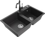 Mexen Tomas, gránit mosogató 800x500x190 mm, 2 kamrás és mosogató csaptelep Carla, fekete foltos, 6516-76-670700-76 (6516-76-670700-76)