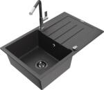 Mexen Bruno, 1 kamrás gránit mosogató 795x495x200 mm és Flora mosogató csaptelep, fekete foltos, 6513-76-670401-08-B (6513-76-670401-08-B)