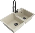 Mexen Tomas, 2 kamrás gránit mosogató 800x500x190 mm és Aster mosogató csaptelep, bézs, 6516-69-73450-70-B (6516-69-73450-70-B)