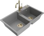 Mexen Tomas, gránit mosogató 800x500x190 mm, 2 kamrás és mosogató csaptelep Carla, szürke, 6516-71-670700-50 (6516-71-670700-50)
