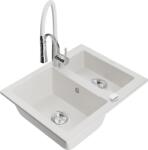 Mexen Carlos, 1, 5 kamrás gránit mosogató 582x475x177 mm és Aster mosogató csaptelep, fehér, 6518-20-73450-02 (6518-20-73450-02)