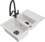 Mexen Gaspar, gránit mosogató 737x475x177 mm, 1, 5-kamrás és Duo mosogató csaptelep, fehér, 6507-20-671701-70-B (6507-20-671701-70-B)