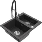 Mexen Carlos, 1, 5 kamrás gránit mosogató 582x475x177 mm és Aster mosogató csaptelep, fekete foltos, 6518-76-73450-07 (6518-76-73450-07)