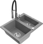 Mexen Carlos, 1, 5 kamrás gránit mosogató 582x475x177 mm és Aster mosogató csaptelep, szürke, 6518-71-73450-07 (6518-71-73450-07)