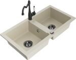 Mexen Mario, gránit mosogató 820x436x161 mm, 2 kamrás és mosogató csaptelep Carla, bézs, 6504-69-670700-70 (6504-69-670700-70)
