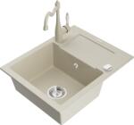 Mexen Enzo, gránit mosogató 576x465x174 mm, 1 kamrás és mosogató csaptelep Carla, bézs, 6506-69-670700-69 (6506-69-670700-69)