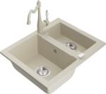 Mexen Carlos, gránit mosogató 582x475x177 mm, 1, 5 kamrás és mosogató csaptelep Carla, bézs, 6518-69-670700-69 (6518-69-670700-69)