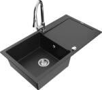 Mexen Leo, 1 kamrás gránit mosogató 900x500x190 mm és Elia mosogató csaptelep, fekete-ezüst metál, 6501-73-670101-00 (6501-73-670101-00)