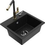Mexen Milo, 1 kamrás gránit mosogató 435x410x171 mm és Flora mosogató csaptelep, fekete, 6505-77-670401-57-B (6505-77-670401-57-B)