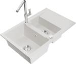 Mexen Gaspar, 1, 5 kamrás gránit mosogató 737x475x177 mm és Flora mosogató csaptelep, fehér, 6507-20-670401-00 (6507-20-670401-00)