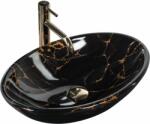 Rea Pamela Black Marble Shiny, munkalap mosogató 530x330x150 mm, fekete fényes-fekete márvány minta, REA-U5067 (REA-U5067)