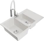 Mexen Gaspar, 1, 5 kamrás gránit mosogató 737x475x177 mm és Aster mosogató csaptelep, fehér, 6507-20-73450-02 (6507-20-73450-02)