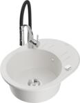 Mexen Kevin, 1 kamrás gránit mosogató 586x458x190 mm és Aster mosogató csaptelep, fehér, 6517-20-73450-07 (6517-20-73450-07)