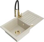Mexen Pablo, gránit mosogató 752x436x161 mm, 1 kamrás és Aster mosogató csaptelep, bézs, 510-69-73450-57-G (510-69-73450-57-G)