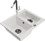 Mexen Carlos, 1, 5 kamrás gránit mosogató 582x475x177 mm és Flora mosogató csaptelep, fehér, 6518-20-670401-07-B (6518-20-670401-07-B)