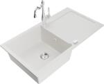 Mexen Leo, gránit mosogató 900x500x190 mm, 1 kamrás és mosogató csaptelep Carla, fehér, 6501-20-670700-00 (6501-20-670700-00)