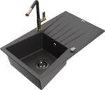 Mexen Cesar, 1 kamrás gránit mosogató 775x470x190 mm és Flora mosogató csaptelep, fekete foltos, 6514-76-670401-57-B (6514-76-670401-57-B)