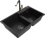 Mexen Tomas, 2 kamrás gránit mosogató 800x500x190 mm és Flora mosogató csaptelep, fekete, 6516-77-670401-57-B (6516-77-670401-57-B)