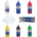 MILAN Set pictura Milan, tempera 1000 ml, 6 bucati - diverse culori, paleta pictura si pensoane (setmilan1000)