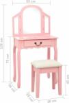 vidaXL rózsaszín császárfa MDF fésülködőasztal ülőkével 65x36x128 cm (289335) - pepita
