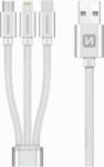 SWISSTEN USB-A apa - USB-C/Lightning/Micro USB-B apa 2.0 Adat és töltő kábel - Fehér (1.2m) (72501102)