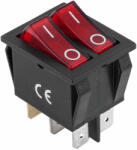  Billenőkapcsoló, kétállású, dupla gombos, piros, 230V 15A (PRK0049) (PRK0049)