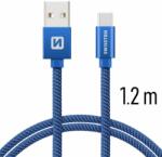SWISSTEN Adatkábel Swissten textil USB-C konnektorral, gyorstöltés támogatással, kék (71521208)