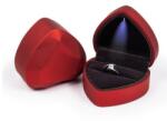 Ékszerkirály Prémium, szív alakú ékszerdoboz gyűrűnek, LED VIlágítással, Vörös (LBOX009)