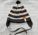  Vastag kötött megkötős, fülvédős sapka pamut béléssel - Szürke/narancs tigris (48-50 cm fejkörfogat)