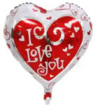 Mezőfi Team Kft Fólia lufi, szív, I love You, fehér, keretes, 45 cm