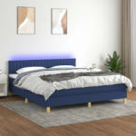 vidaXL kék szövet rugós és LED-es ágy matraccal 180 x 200 cm (3133899) - balena