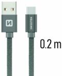 SWISSTEN Adatkábel Swissten textil USB-C konnektorral és gyorstöltés támogatással 0, 2 m, szürke (71521102)