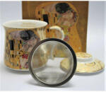  Klimt porcelán bögre fémszűrővel és tetővel - 300 ml - The Kiss/Életfa (IMO-PP-W20KL619-26032)