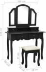 vidaXL fekete császárfa fésülködőasztal-szett ülőkével 100x40x146 cm (289324) - pepita