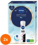 Nivea Set 2 x Caseta Cadou Femei, Nivea Soft Clear, Crema Soft si Deodorant Spray Black & White Clear