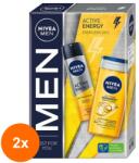 Nivea Men Set 2 x Caseta Cadou Barbati, Nivea Men Active Energy, Deodorant Spray, 150 ml si Gel de Dus, 250 ml