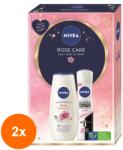 Nivea Set 2 x Caseta Cadou Femei, Nivea Rose Care, Gel de Dus si Deodorant Spray Black & White Clear