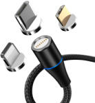 MaxLife 3 az 1-ben Adat- és töltőkábel USB Micro USB / Type C / Lightning mágneses gyorstöltéssel kompatibilis 3A QC3.0 MXUC-02 fekete (OEM001960)