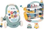 Smoby Set premergător didactic și cărucior Trotty Walker 3in1 Little și garaj Smoby cu 3-etaje și lift mașinuță și elicopter (SM140304-6)