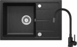 Deante Leda, gránit 1-kamrás mosogató tányérhoz 670x440x164 mm + mosogató keverő flexi karral N72M fekete + szifon, fekete, ZRDP2113 (ZRDP2113)
