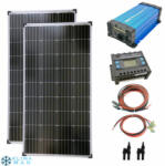 Solartronics Szigetüzemű napelem rendszer 2x170w napelem + 1000w szinusz inverter + 30A töltővezérlő (SET340M-W-SIN)